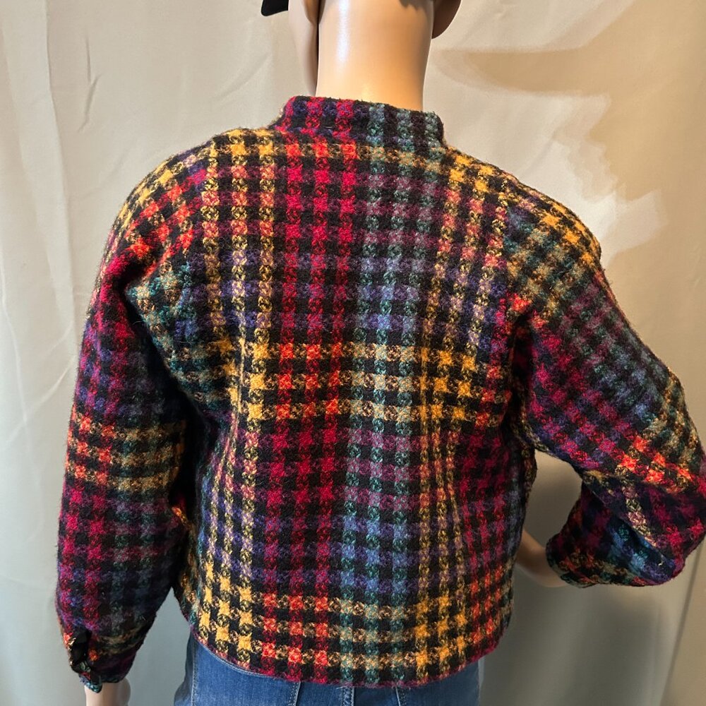 Doncaster Multicolor Plaid Cropped Jacket Blazer Wool Blend Size 4 - Picture 3 of 7